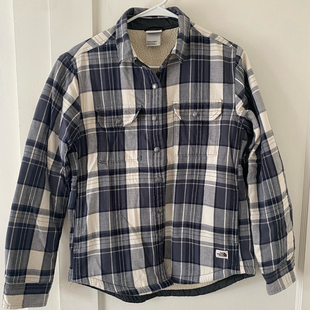 The North Face Navy and White Sherpa Fleece Flannel